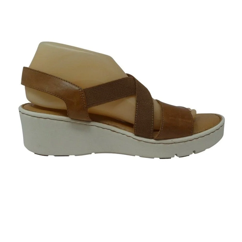 Born Paley Wedge Sandals Women‎ 10 Brown Leather Elastic Straps Comfort
